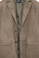 Rodrygo Men's Mink Blazer Suede Leather Jacket | Derimod Rodrygo Men's Mink Blazer Suede Leather Jacket | Derimod