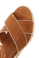 Women's Tan Ankle Strap Wedge Heel Suede Leather Espadrille Sandals | Derimod Women's Tan Ankle Strap Wedge Heel Suede Leather Espadrille Sandals | Derimod