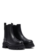 Woman Black Thick Sole Leather Chelsea Boots | Derimod Woman Black Thick Sole Leather Chelsea Boots | Derimod