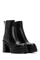 Women's Black Leather Zippered Platform Heeled Boots | Derimod Women's Black Leather Zippered Platform Heeled Boots | Derimod