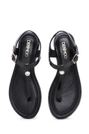 Women's Black Ankle Strap Flip-Flop Patent Leather Sandals | Derimod Women's Black Ankle Strap Flip-Flop Patent Leather Sandals | Derimod