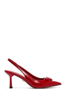 Women's Red Slingback Thin Heel Leather Shoes | Derimod Women's Red Slingback Thin Heel Leather Shoes | Derimod