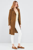Sardinia Women's Camel Suede Leather Trench Coat | Derimod Sardinia Women's Camel Suede Leather Trench Coat | Derimod