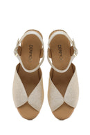 Women's Gold Glitter Ankle Buckle Wedge Heel Espadrille Sandals | Derimod Women's Gold Glitter Ankle Buckle Wedge Heel Espadrille Sandals | Derimod