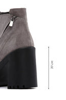 Women's Gray Suede Leather High Heeled Platform Boots | Derimod Women's Gray Suede Leather High Heeled Platform Boots | Derimod