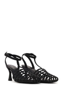 Woman Black Ankle-Buckle Open-Back Stiletto High Heel | Derimod Woman Black Ankle-Buckle Open-Back Stiletto High Heel | Derimod