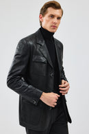 Kevin Erkek Siyah Blazer Deri Ceket | Derimod Kevin Erkek Siyah Blazer Deri Ceket | Derimod