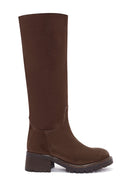 Women's Brown Chunky Heel Suede Leather Boots | Derimod Women's Brown Chunky Heel Suede Leather Boots | Derimod