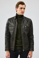 Wade Erkek Yeşil Slim-Fit Deri Mont | Derimod Wade Erkek Yeşil Slim-Fit Deri Mont | Derimod