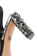 Women's Black Back Strap Stoned Thick Heel Sandals | Derimod Women's Black Back Strap Stoned Thick Heel Sandals | Derimod