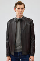 Owen Men's Brown Leather Coat | Derimod Owen Men's Brown Leather Coat | Derimod