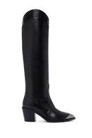 Women's Black Leather Heeled Cowboy Boots | Derimod Women's Black Leather Heeled Cowboy Boots | Derimod