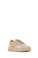 Women's Beige Lace-up Suede Leather Sneaker | Derimod Women's Beige Lace-up Suede Leather Sneaker | Derimod