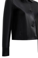 Beatrix Women's Black Shirt Collar Short Leather Jacket | Derimod Beatrix Women's Black Shirt Collar Short Leather Jacket | Derimod