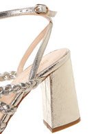 Women's Gold Leather Thick Heeled Sandals | Derimod Women's Gold Leather Thick Heeled Sandals | Derimod