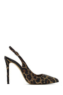 Women's Leopard Patterned Jeweled Open Back High Thin Heel Leather Shoe | Derimod Women's Leopard Patterned Jeweled Open Back High Thin Heel Leather Shoe | Derimod