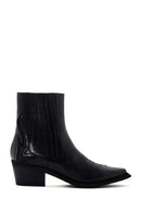 Women's Black Leather Heeled Cowboy Boots | Derimod Women's Black Leather Heeled Cowboy Boots | Derimod