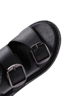 Women's Black Double Buckle Leather Comfort Sandals | Derimod Women's Black Double Buckle Leather Comfort Sandals | Derimod
