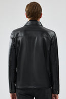 Enzo Men's Black Shirt Collar Leather Jacket | Derimod Enzo Men's Black Shirt Collar Leather Jacket | Derimod