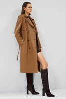 Natalia Women's Brown Leather Trench Coat | Derimod Natalia Women's Brown Leather Trench Coat | Derimod