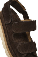 Women's Brown Double Strap Suede Leather Sandals | Derimod Women's Brown Double Strap Suede Leather Sandals | Derimod