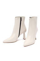 Women's Cream Zippered Thin Heel Leather Boots | Derimod Women's Cream Zippered Thin Heel Leather Boots | Derimod