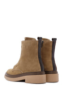 Women's Brown Suede Leather Zippered Flat Boots | Derimod Women's Brown Suede Leather Zippered Flat Boots | Derimod