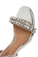 Women's Silver Ankle Buckle Stoned Thin Heel Sandals | Derimod Women's Silver Ankle Buckle Stoned Thin Heel Sandals | Derimod