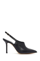 Woman Black Buckled Slingback High Thin Heel Leather Shoe | Derimod Woman Black Buckled Slingback High Thin Heel Leather Shoe | Derimod