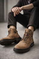 Men's Mink Lace-up Nubuck Leather Boot | Derimod Men's Mink Lace-up Nubuck Leather Boot | Derimod