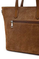 Woman Tan Long-Strap Suede Shoulder Bag | Derimod Woman Tan Long-Strap Suede Shoulder Bag | Derimod