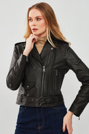London Women's Black Biker Leather Jacket | Derimod London Women's Black Biker Leather Jacket | Derimod