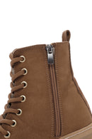 Women's Tan Suede Thick Soled Zippered Boots | Derimod Women's Tan Suede Thick Soled Zippered Boots | Derimod