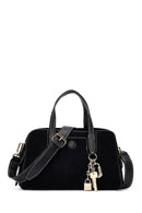 Woman Black Long-Strap Suede Shoulder Bag | Derimod Woman Black Long-Strap Suede Shoulder Bag | Derimod