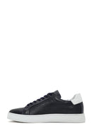 Men's Navy Blue Lace-Up Leather Sneaker | Derimod Men's Navy Blue Lace-Up Leather Sneaker | Derimod
