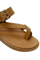 Women's Tan Flip Flops Leather Slippers | Derimod Women's Tan Flip Flops Leather Slippers | Derimod