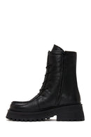 Women's Black Leather Zippered Flat Boots | Derimod Women's Black Leather Zippered Flat Boots | Derimod