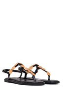 Woman Black Stone-Embellished Toe-Post Sandal | Derimod Woman Black Stone-Embellished Toe-Post Sandal | Derimod