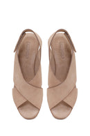 Woman Beige Strappy Wedge Suede Sandal | Derimod Woman Beige Strappy Wedge Suede Sandal | Derimod