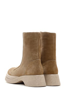 Women's Tan Suede Leather Zippered Thick Soled Casual Boots | Derimod Women's Tan Suede Leather Zippered Thick Soled Casual Boots | Derimod