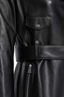 Angelique Women's Black Double Breasted Leather Coat | Derimod Angelique Women's Black Double Breasted Leather Coat | Derimod