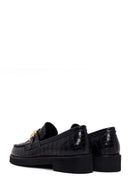 Kadın Siyah Kroko Desenli Zincir Detaylı Deri Maskülen Loafer | Derimod Kadın Siyah Kroko Desenli Zincir Detaylı Deri Maskülen Loafer | Derimod
