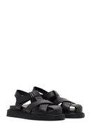 Women's Black Strappy Thick-Sole Leather Sandals | Derimod Women's Black Strappy Thick-Sole Leather Sandals | Derimod