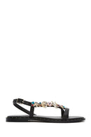 Women's Black Ankle Buckle Stoned Sandals | Derimod Women's Black Ankle Buckle Stoned Sandals | Derimod