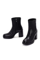 Women's Black Zippered Thick Heeled Leather Boots | Derimod Women's Black Zippered Thick Heeled Leather Boots | Derimod