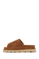 Women's Tan Suede Leather Slippers | Derimod Women's Tan Suede Leather Slippers | Derimod
