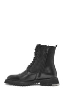 Men's Black Zippered Leather Combat Boots | Derimod Men's Black Zippered Leather Combat Boots | Derimod