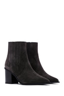 Women's Anthracite Chunky Heel Suede Leather Chelsea Boots | Derimod Women's Anthracite Chunky Heel Suede Leather Chelsea Boots | Derimod