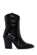 Women's Black Leather Heeled Cowboy Boots | Derimod Women's Black Leather Heeled Cowboy Boots | Derimod