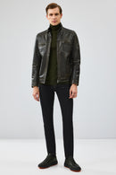 Wade Erkek Yeşil Slim-Fit Deri Mont | Derimod Wade Erkek Yeşil Slim-Fit Deri Mont | Derimod